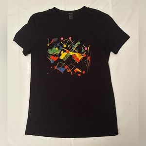 Artsy paint splattered black graphic T Shirt